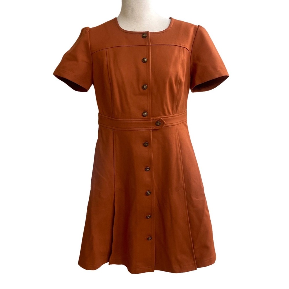 Gaala Paris Burnt Orange Button Front Mini Dress Short Sleeve Rust Sz 40 USA 8